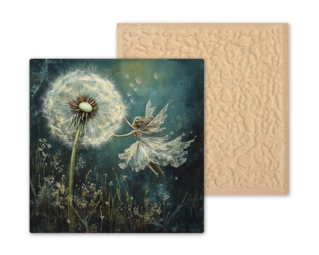 Fairy Dandelion Ceramic Art Tile: Cabin Wall Decor Nature Lover Gift Woodland Home Decor Wall Art