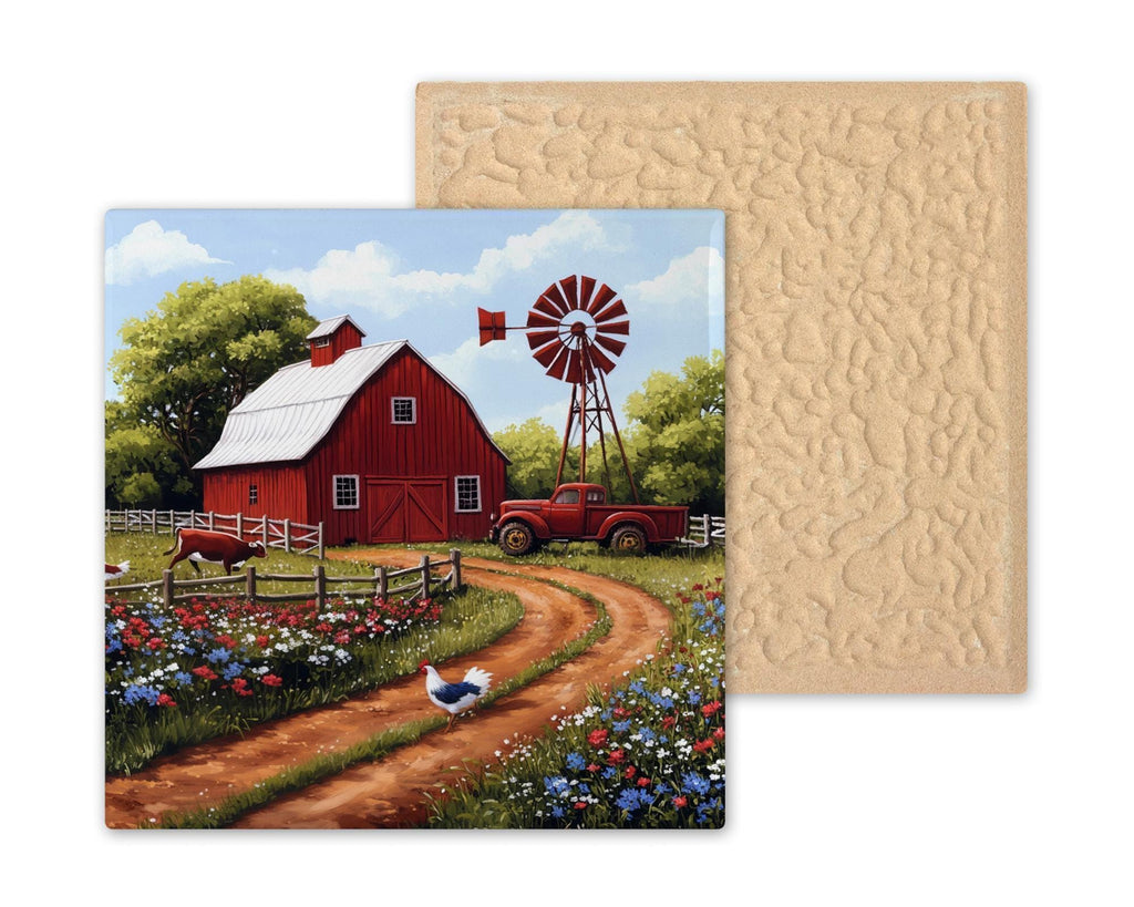 Red Barn Wall Art Ceramic Tile Farmhouse Country Decor Rustic Cabin Wall Decor Barn Landscape Farm Lover Gift Accent Tile