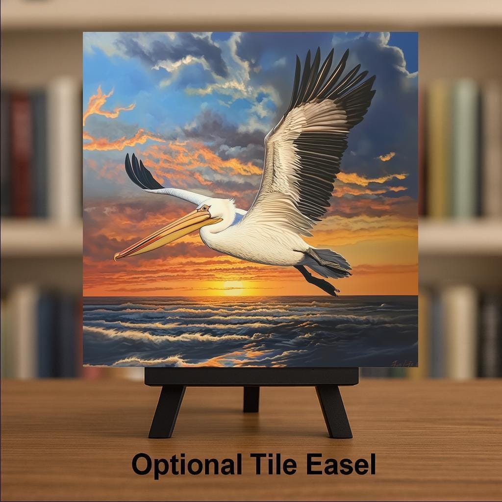 Pelican Wall Art Ceramic Tile Sunset Coastal Bird Decor Memorial Bird Tile Beach House Birdwatcher Ocean Nature Art