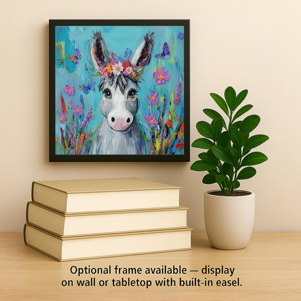 Floral Donkey Wall Art Ceramic Tile Cottagecore Gift Farmhouse Decor Whimsical Animal Art Donkey Lover Gift Tile