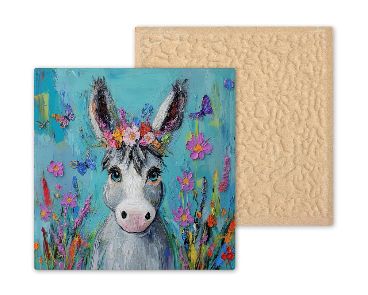Floral Donkey Wall Art Ceramic Tile Cottagecore Gift Farmhouse Decor Whimsical Animal Art Donkey Lover Gift Tile