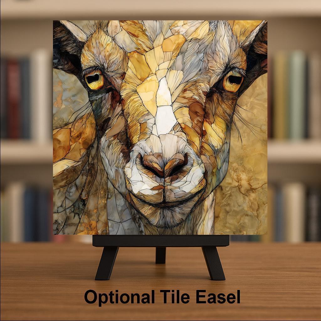 Goat Wall Art Ceramic Tile Stained Glass Style Farm Portrait Rustic Farmhouse Decor Country Home Gift Tile