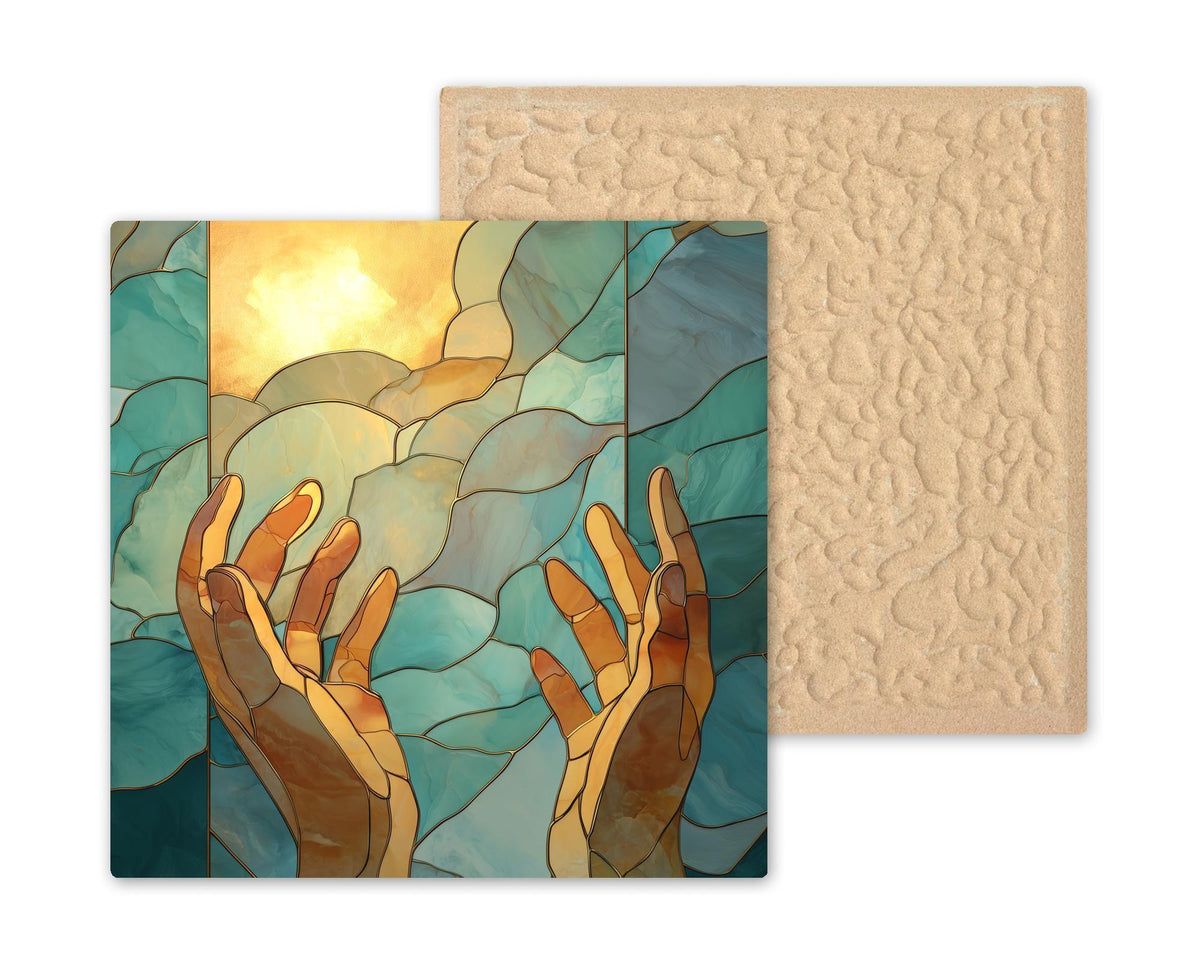 Open Hands Wall Art Ceramic Tile Spiritual Gift Faith Decor Prayer Art Christian Home Gift Hope Tile