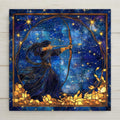 This Sagittarius ceramic tile showcases a powerful archer in stained-glass style, glowing with starry detail and golden accents. A perfect gift for astrology lovers and Sagittarius birthdays, it adds bold zodiac charm to any home.