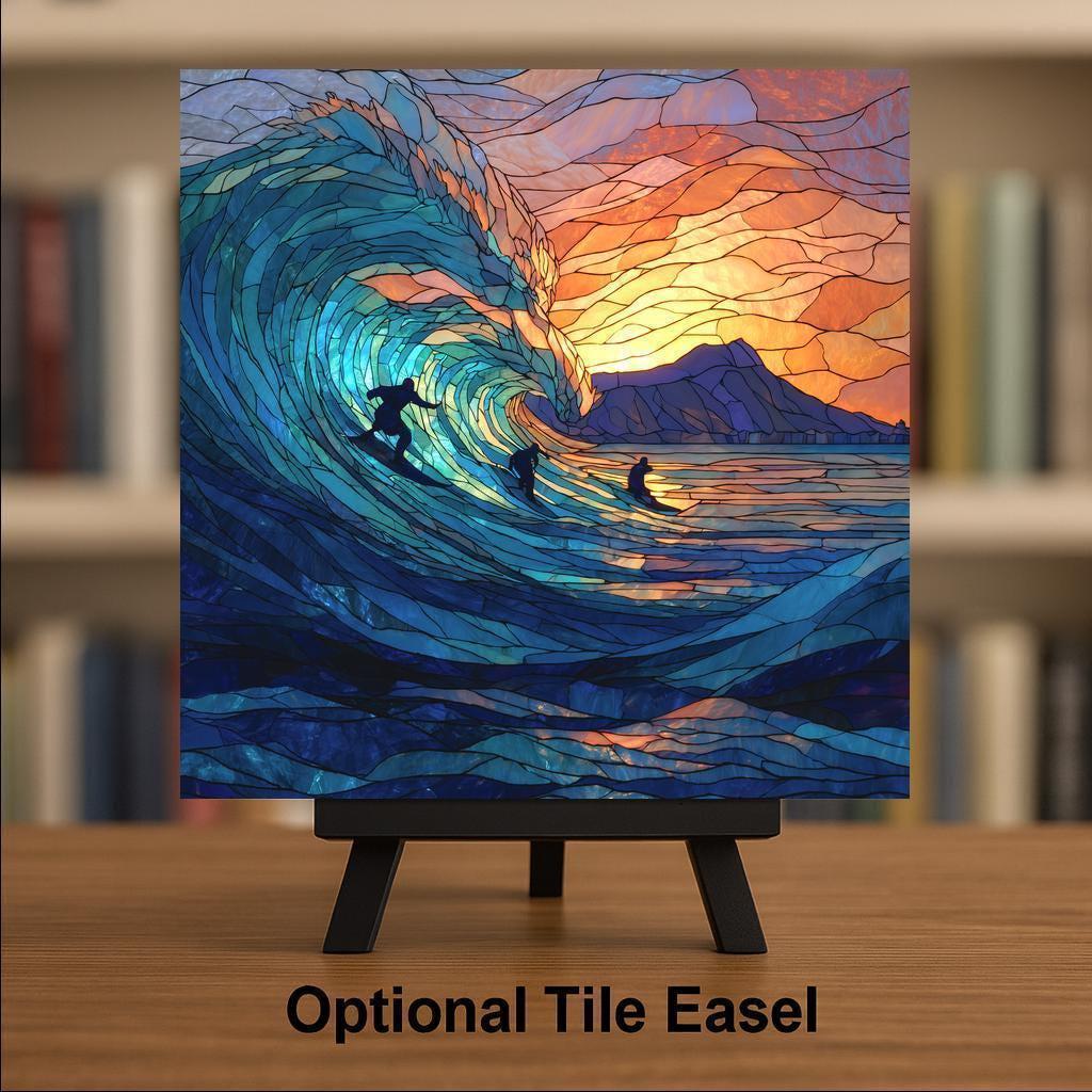 Waikiki Beach Wall Art Ceramic Tile Hawaii Gift Surf Decor Coastal Wall Decor Ocean Beach House Travel Gift Accent Tile