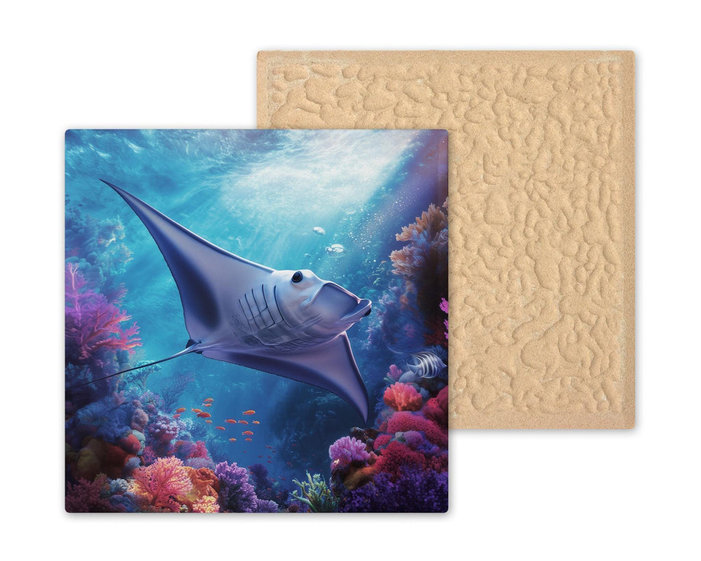 Manta Ray Wall Art Ceramic Tile Ocean Gift Coral Reef Decor Marine Nature Art Ray Lover Coastal Gift Tile