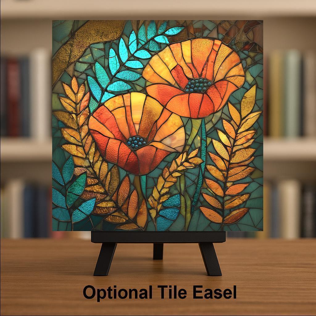 Orange Poppy Wall Art Ceramic Tile Floral Gift Flower Lover Gift Kitchen Decor Mothers Day Gift Poppy Tile
