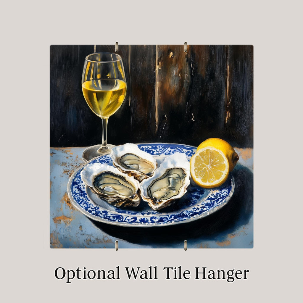 Oysters Wine Wall Art Ceramic Tile Kitchen Decor Gift Coastal Kitchen Art Foodie Gift Seafood Tile