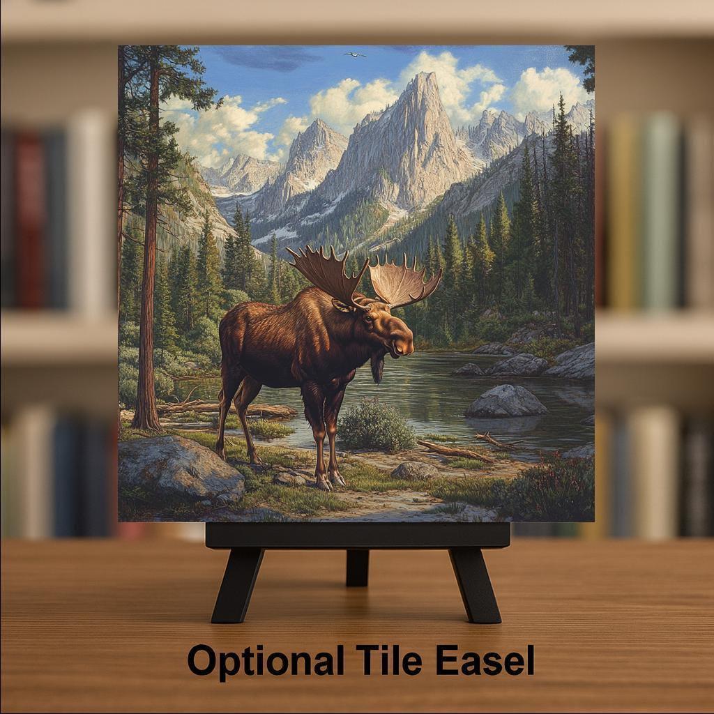 Moose Wall Art Ceramic Tile Stained Glass Style Wildlife Gift Rustic Cabin Nature Birdwatcher Decor Art