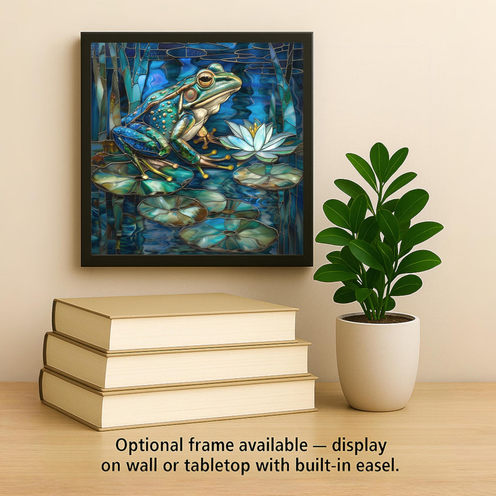 Blue Green Frog Stained Glass Style Ceramic Art Tile: Nature Wall Decor Art Lover Gift Home Decor Wall Art