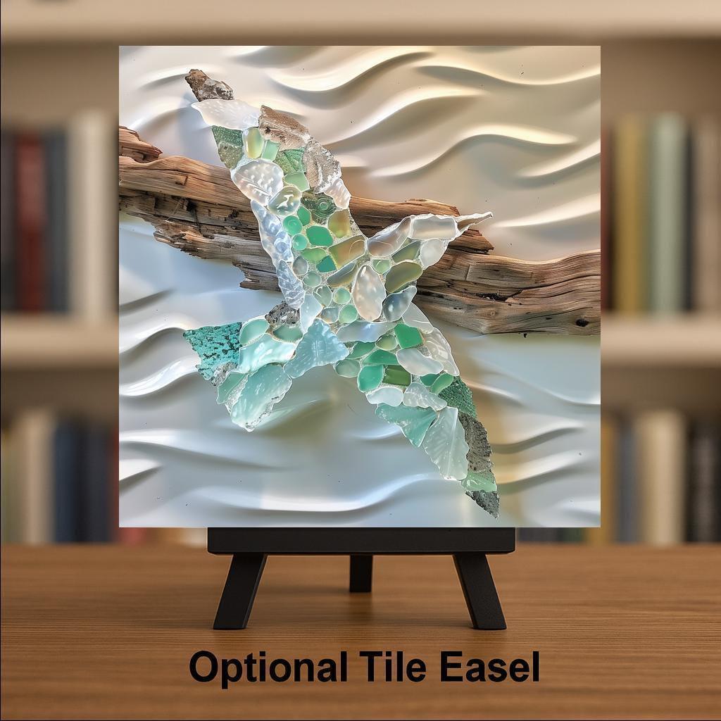Sea Glass Bird Wall Art Ceramic Tile Outdoor Nautical Gift Coastal Decor Bird Lover Art Beach Home Gift Tile
