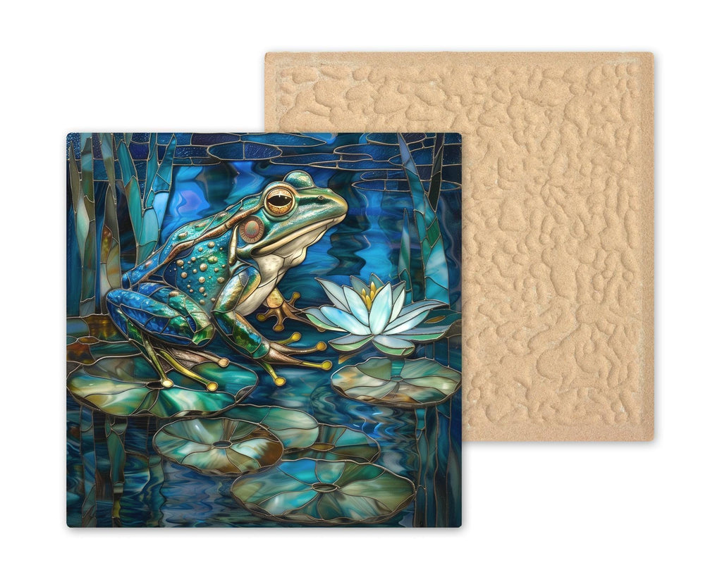 Blue Green Frog Stained Glass Style Ceramic Art Tile: Nature Wall Decor Art Lover Gift Home Decor Wall Art