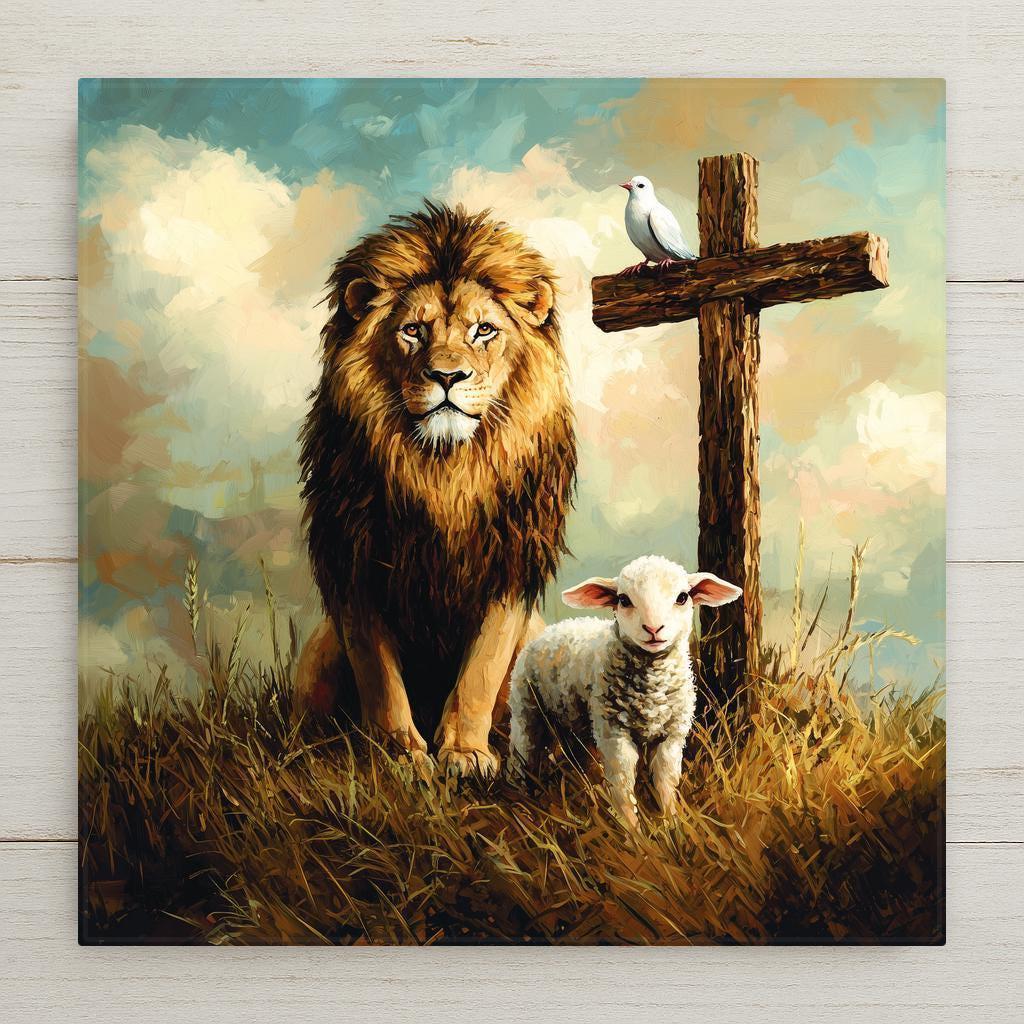 Lion and Lamb Ceramic Art Tile – Peaceable Kingdom Religious Wall Art, Christian Faith Gift