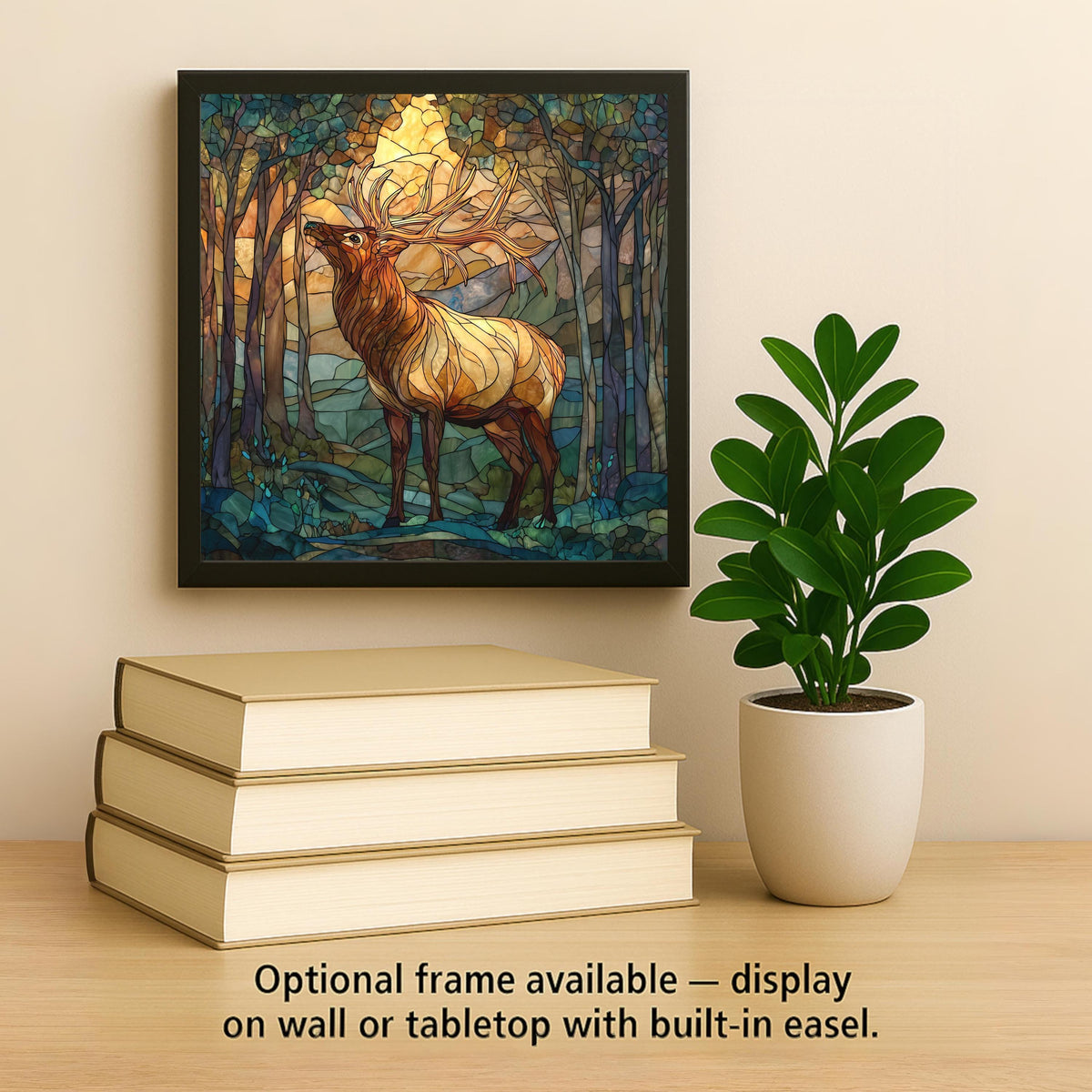 Elk Wall Art Ceramic Tile Wildlife Gift Rustic Cabin Decor Stained Glass Style Nature Art Elk Lover Gift Art Tile