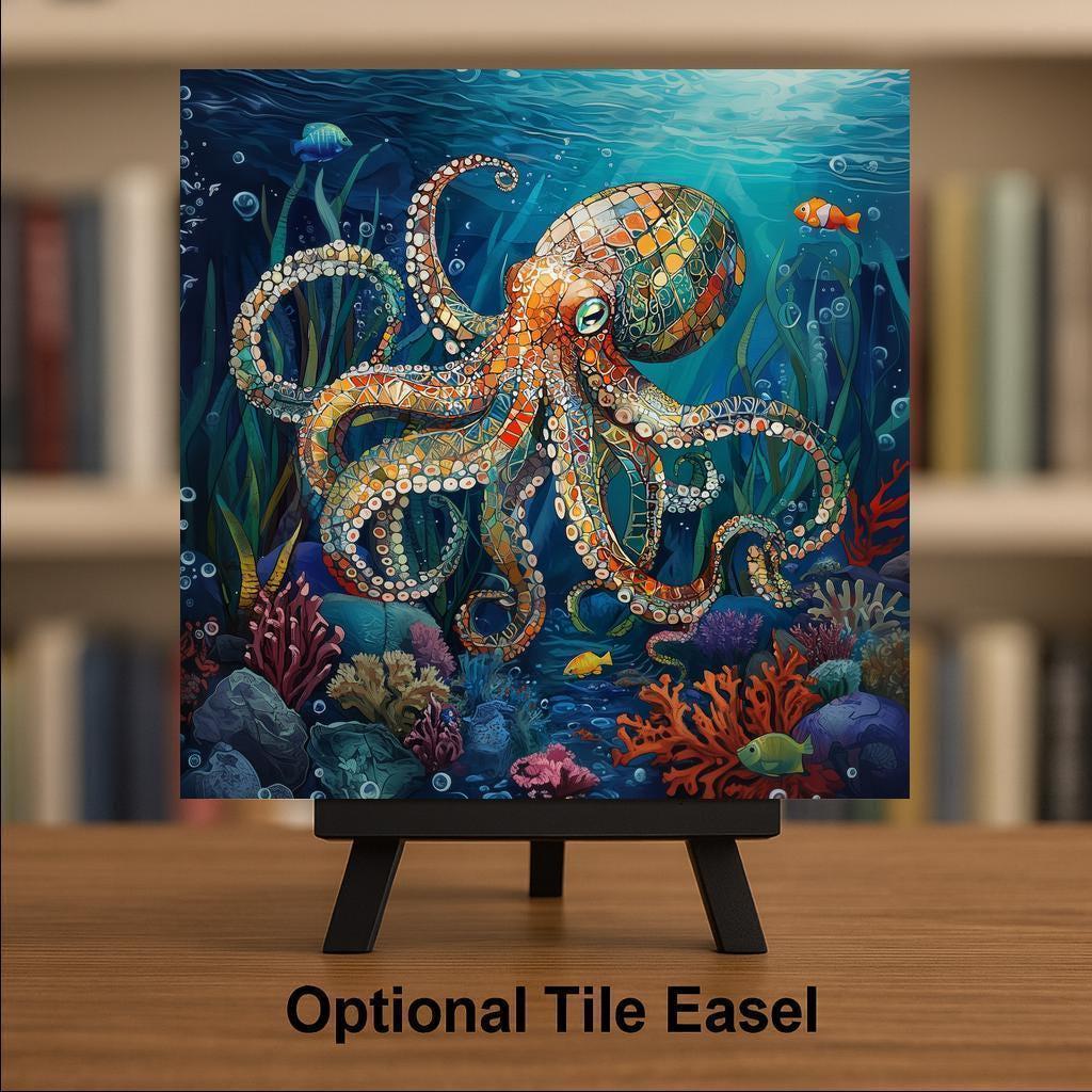 Octopus Wall Art Ceramic Tile – Colorful Coastal Ocean Wall Decor, Marine Sea Life Nautical Accent