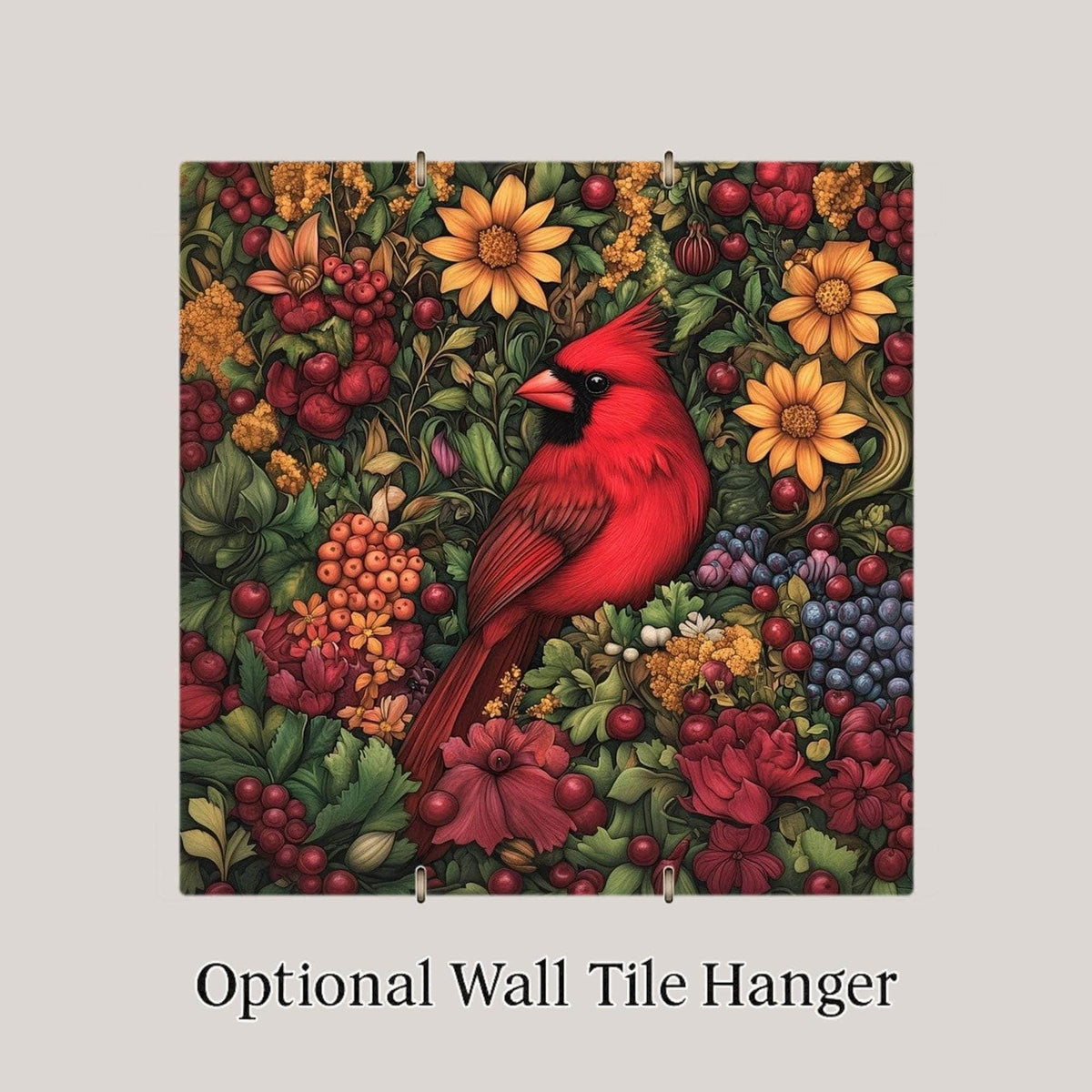 Cardinal Wall Art Ceramic Tile Art Nouveau Gift William Morris Red Cardinal Decor Memorial Bird Sympathy Nature