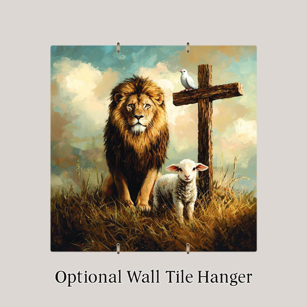 Lion and Lamb Ceramic Art Tile – Peaceable Kingdom Religious Wall Art, Christian Faith Gift