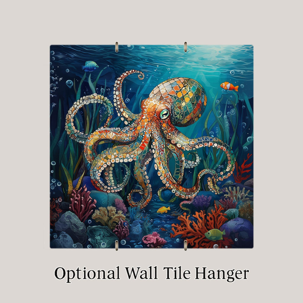 Octopus Wall Art Ceramic Tile – Colorful Coastal Ocean Wall Decor, Marine Sea Life Nautical Accent