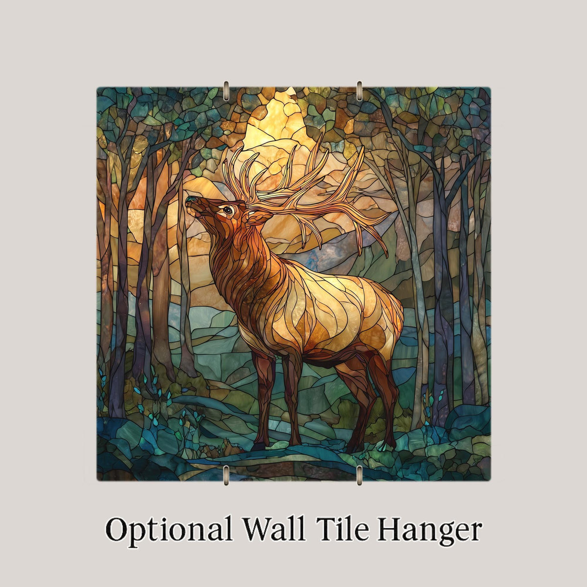Elk Wall Art Ceramic Tile Wildlife Gift Rustic Cabin Decor Stained Glass Style Nature Art Elk Lover Gift Art Tile