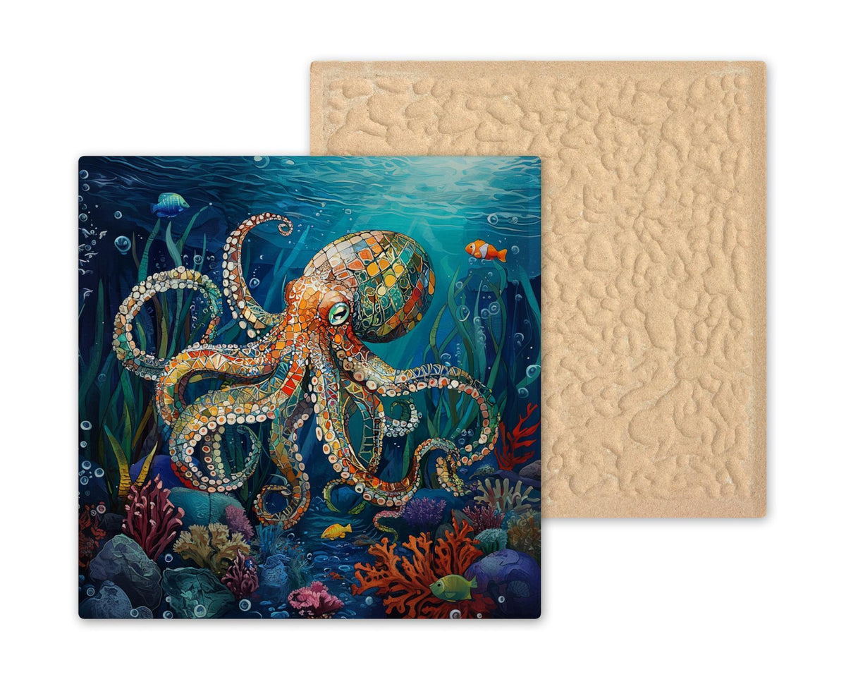 Octopus Wall Art Ceramic Tile – Colorful Coastal Ocean Wall Decor, Marine Sea Life Nautical Accent