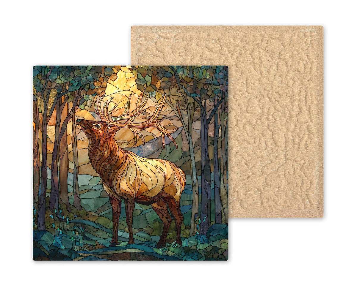 Elk Wall Art Ceramic Tile Wildlife Gift Rustic Cabin Decor Stained Glass Style Nature Art Elk Lover Gift Art Tile