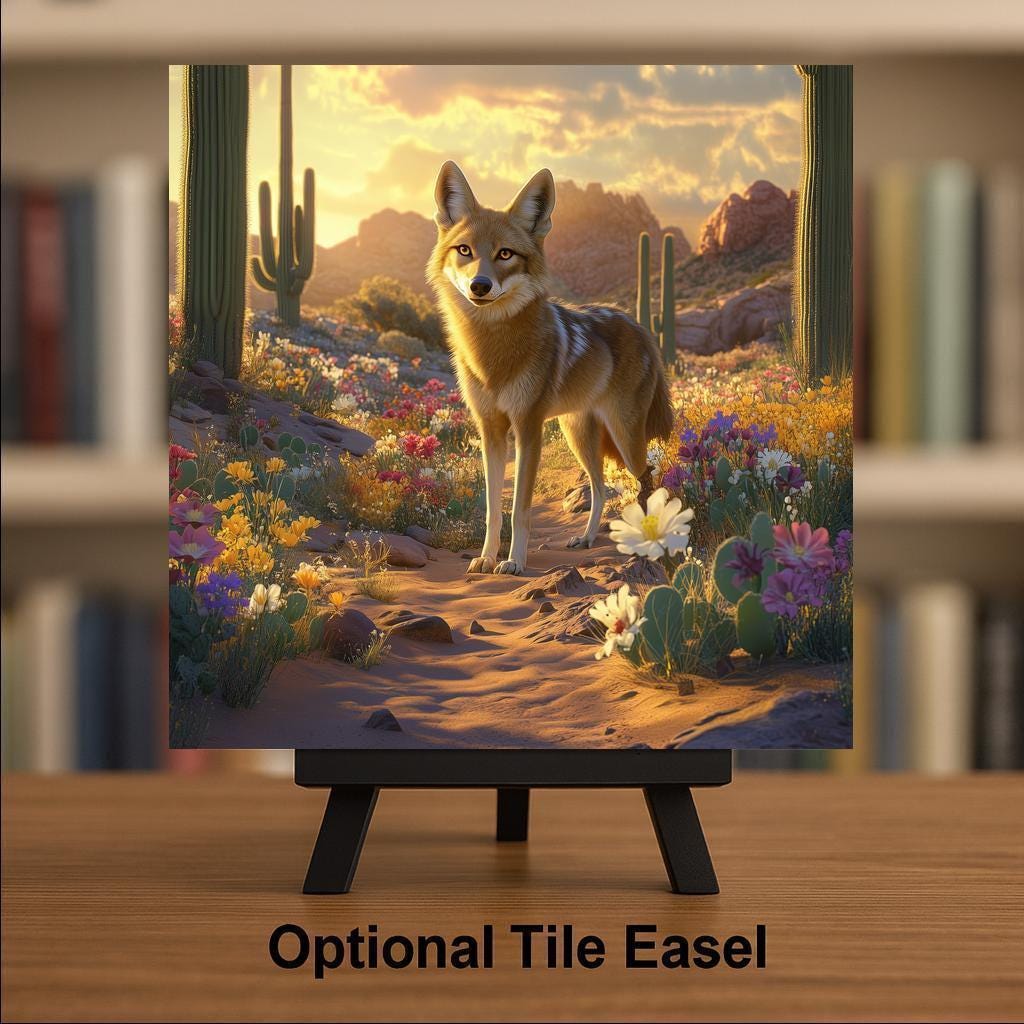 Desert Coyote Ceramic Tile Art: Southwest Wildlife Wall Decor