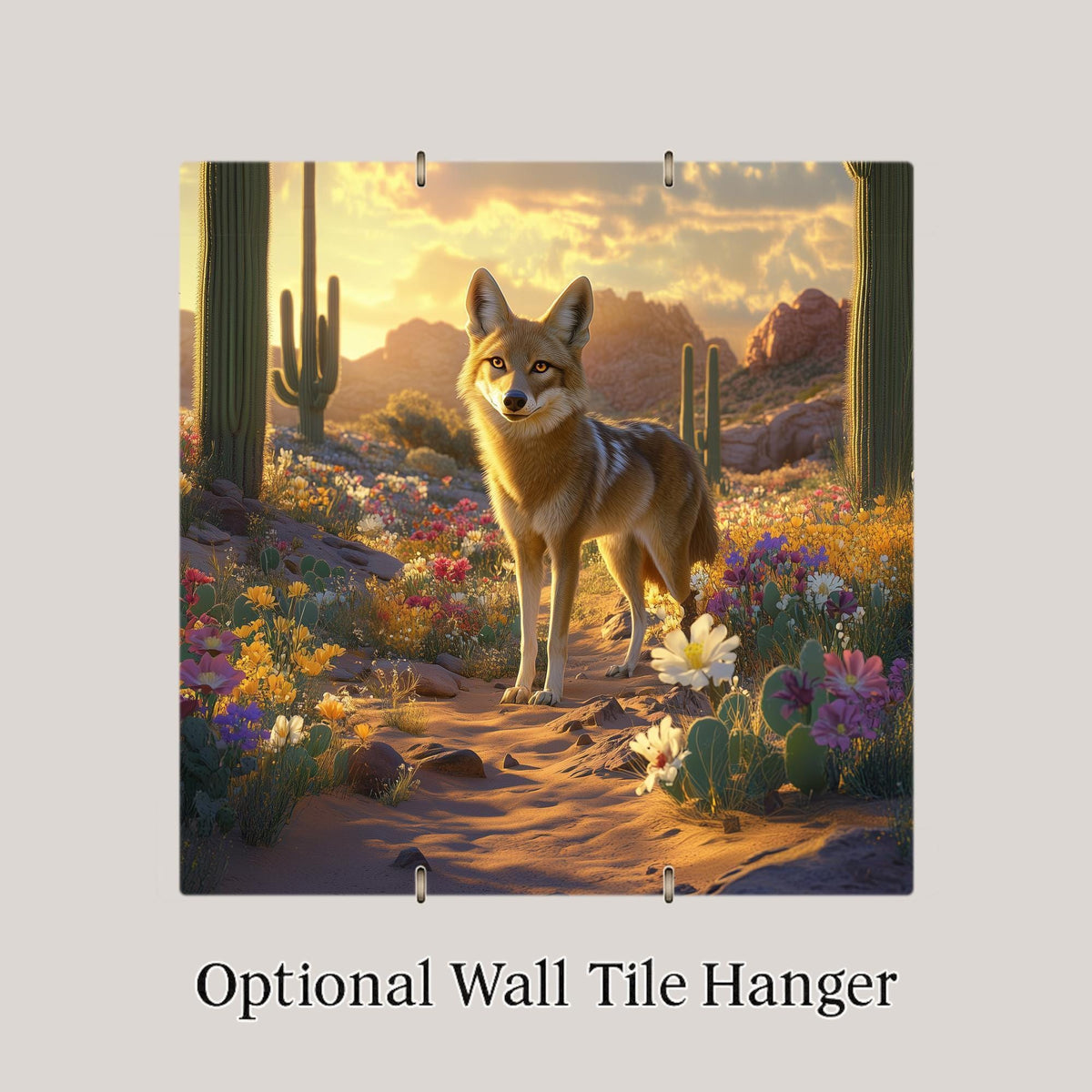 Desert Coyote Ceramic Tile Art: Southwest Wildlife Wall Decor