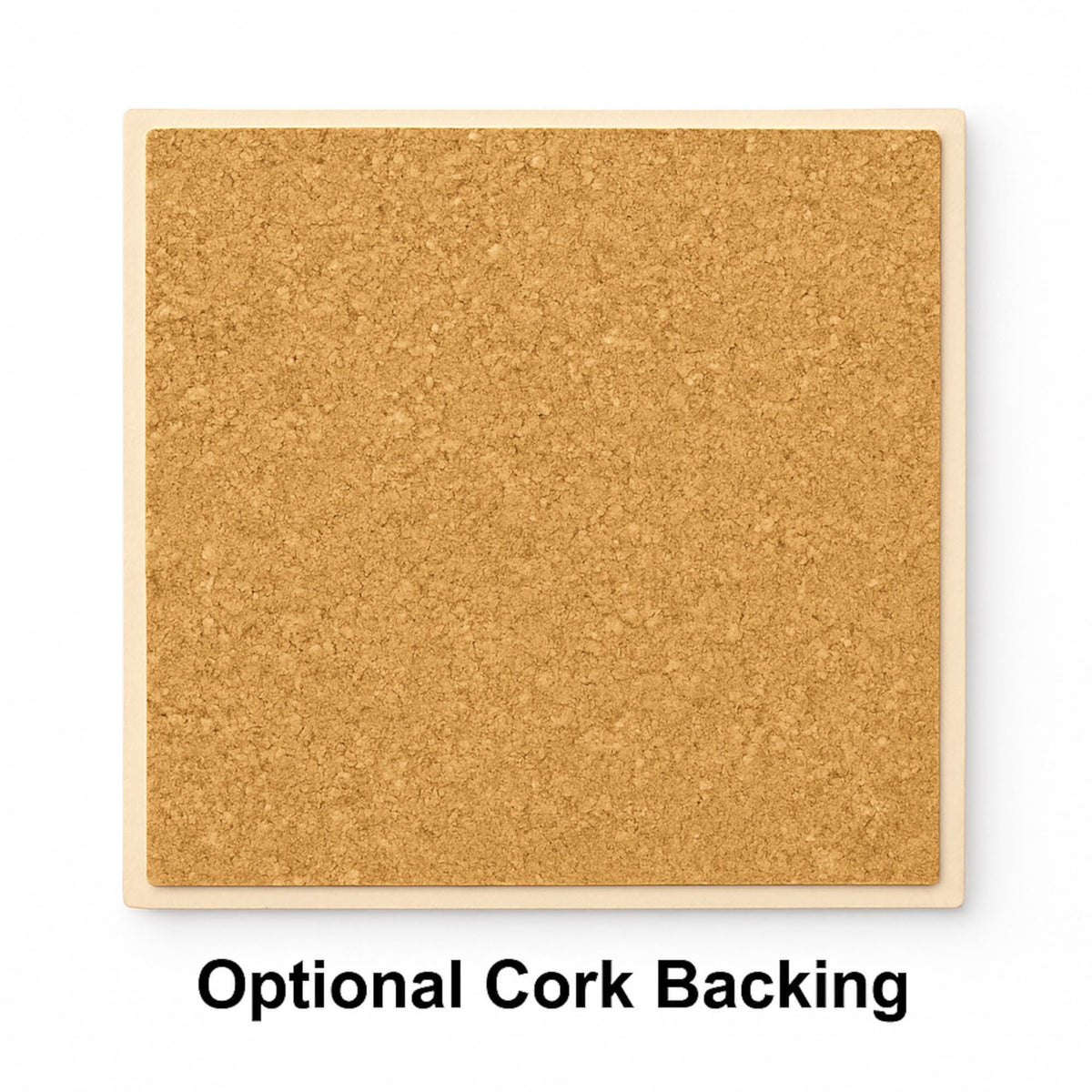 Optional cork backing for ceramic art tiles, adds protection and non-slip surface for wall art or décor.