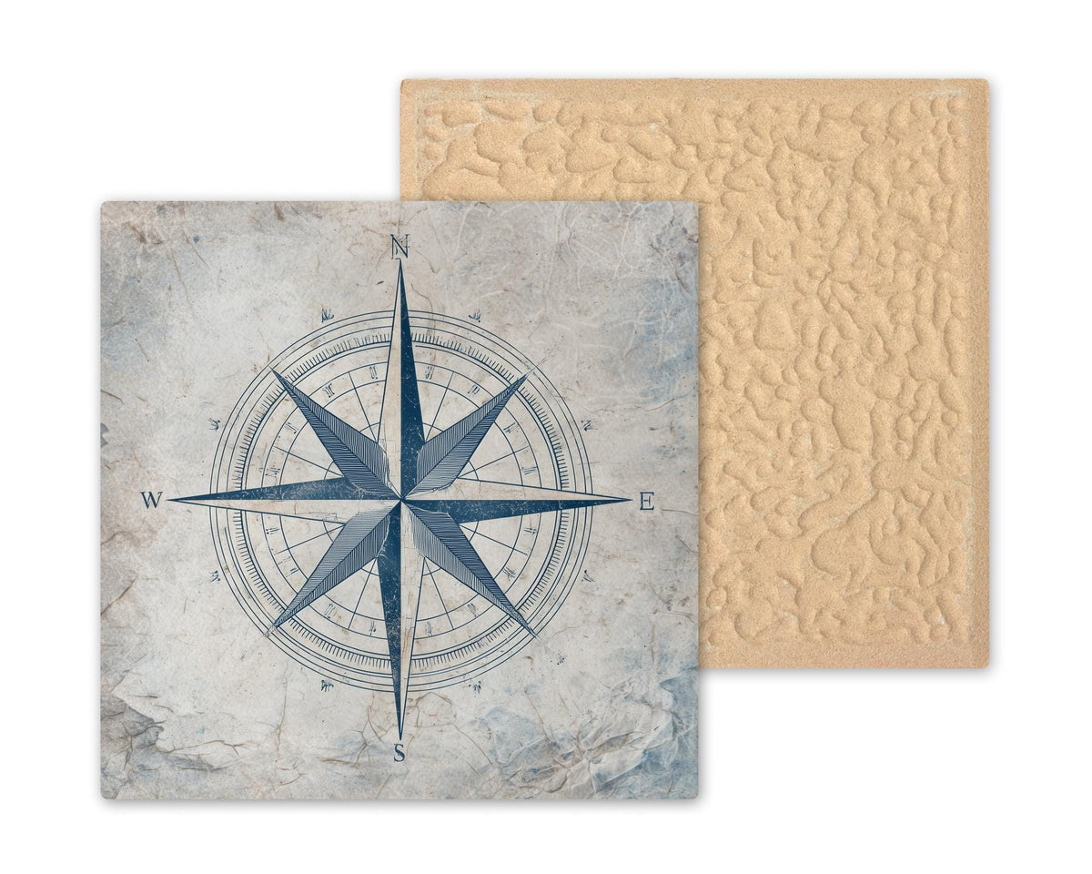 Compass Rose Ceramic Art Tile – Stained Glass Style Nautical Coastal Wall Decor, Sailor Beach House Gift