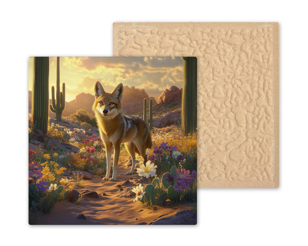 Desert Coyote Ceramic Tile Art: Southwest Wildlife Wall Decor