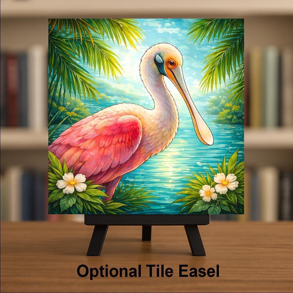 Roseate Spoonbill Coastal Wall Art Ceramic Tile – Florida Tropical Bird Wall Decor Home Decor Beach Decor