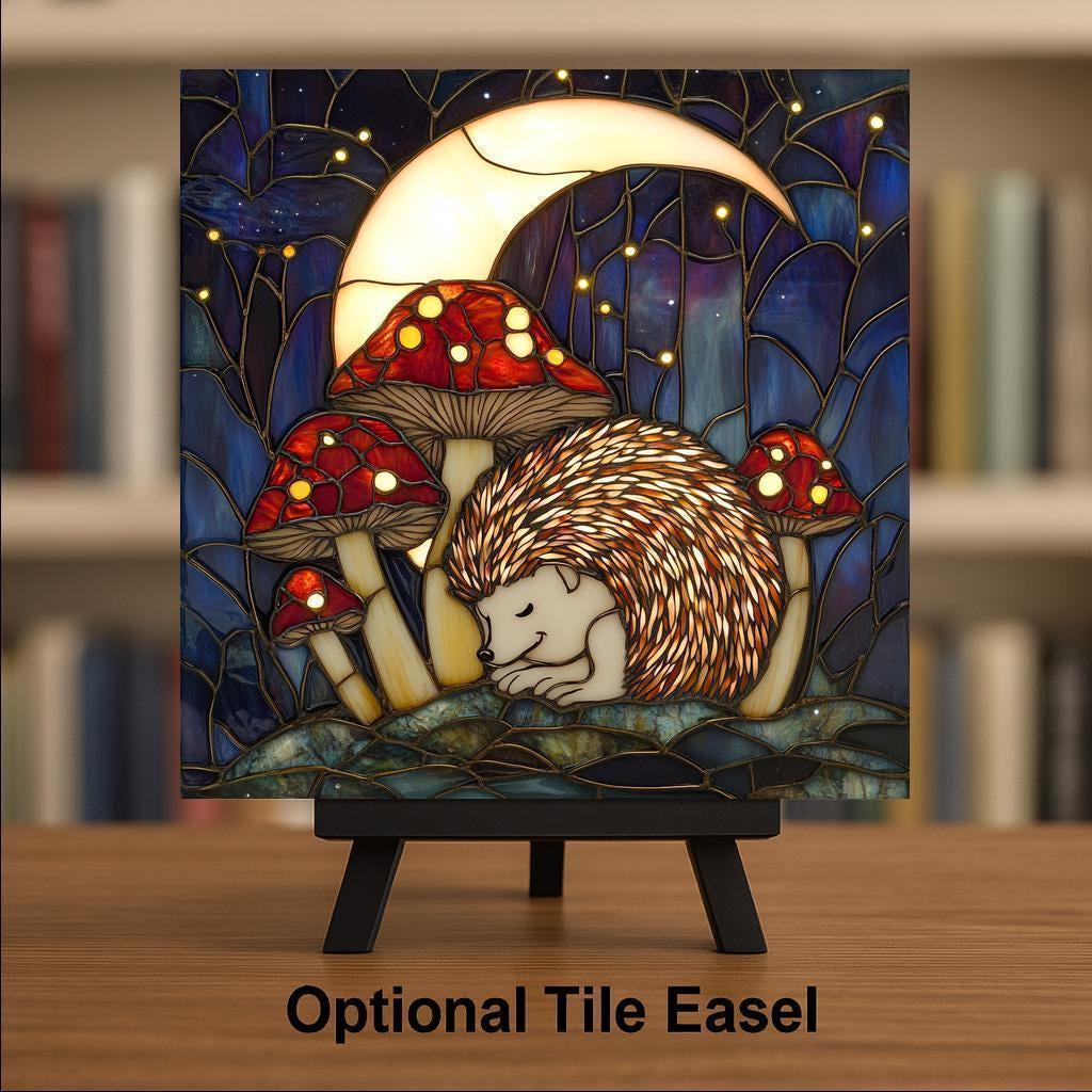 Sleeping Hedgehog Wall Art Ceramic Tile Woodland Nursery Gift Enchanted Decor Hedgehog Lover Art Cottage Gift Tile