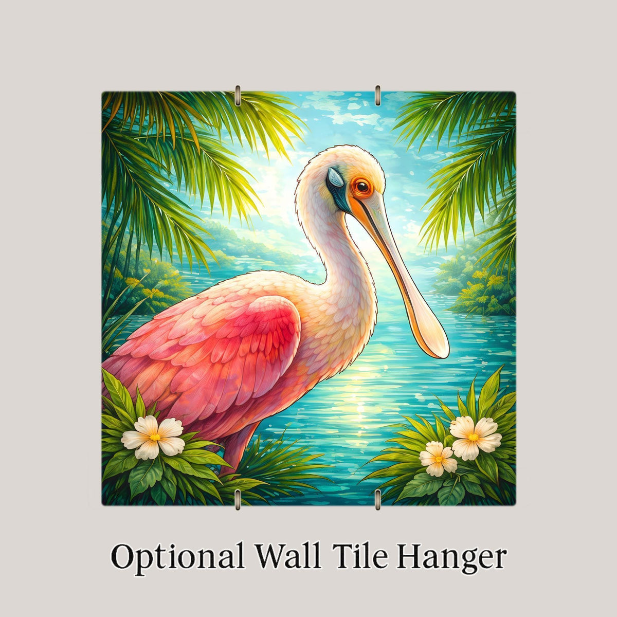Roseate Spoonbill Coastal Wall Art Ceramic Tile – Florida Tropical Bird Wall Decor Home Decor Beach Decor