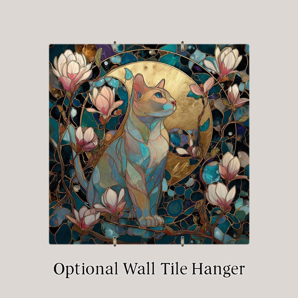Magnolia Cat Wall Art Ceramic Tile Celestial Cat Decor Cat Lover Gift Mothers Day Gift