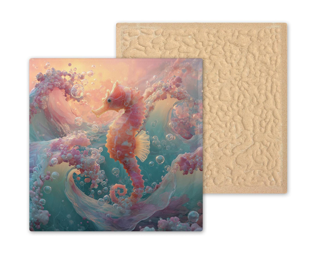 Seahorse Wall Art Ceramic Tile Stained Glass Style Coastal Beach Decor Ocean Bathroom Wall Decor Beach House Gift Accent Tile