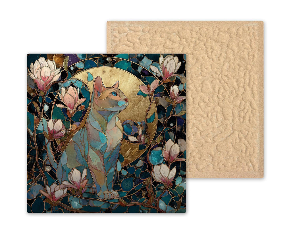 Magnolia Cat Wall Art Ceramic Tile Celestial Cat Decor Cat Lover Gift Mothers Day Gift