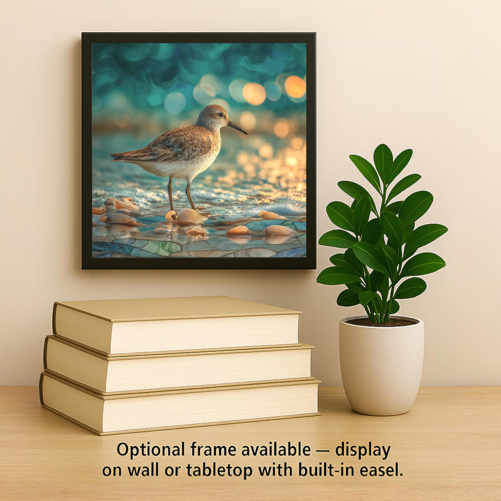 Sandpiper Wall Art Ceramic Tile Coastal Stained Glass Style Beach Decor Ocean Shore Bird Nautical Bathroom