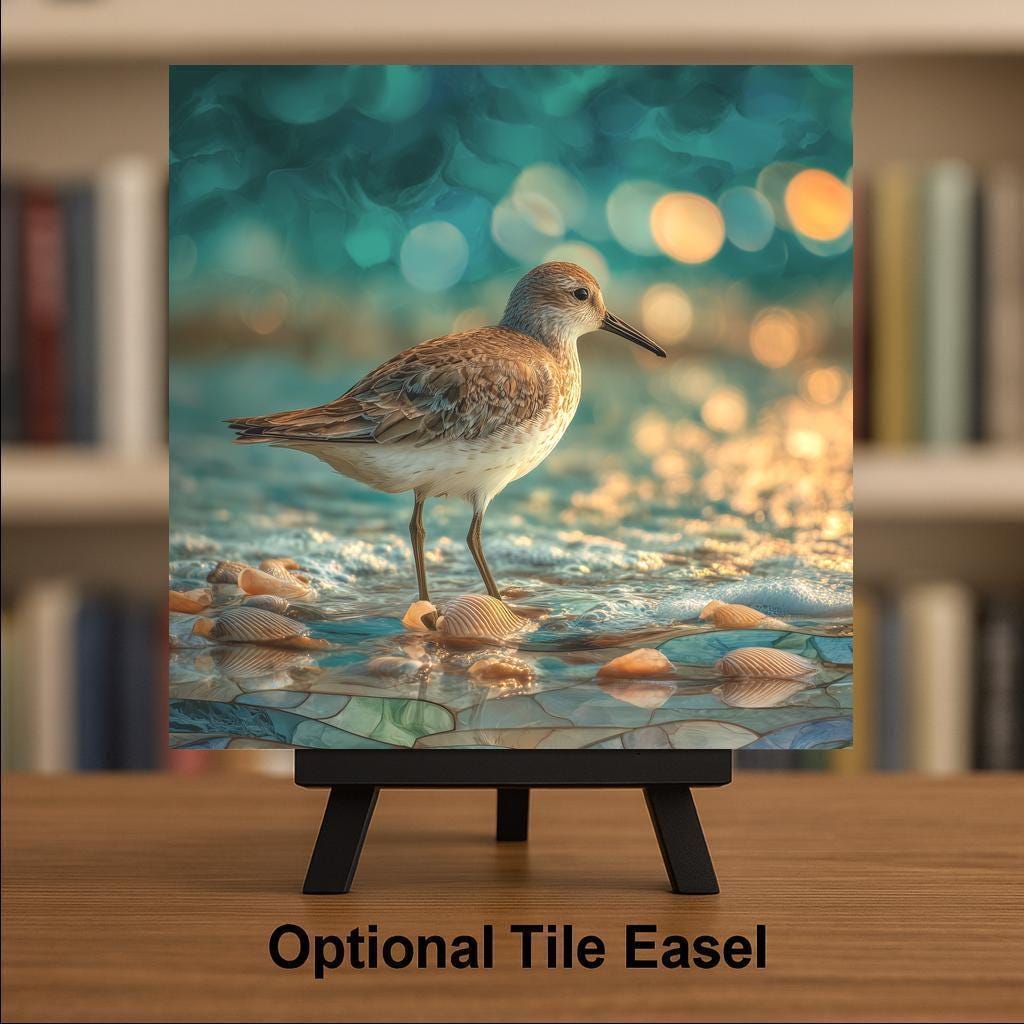 Sandpiper Wall Art Ceramic Tile Coastal Stained Glass Style Beach Decor Ocean Shore Bird Nautical Bathroom