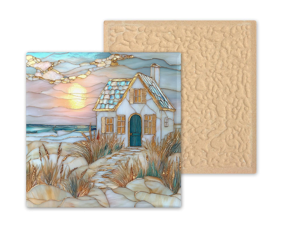 Coastal Cottage Ceramic Tile Art: Stained Glass Style Beach House Decor
