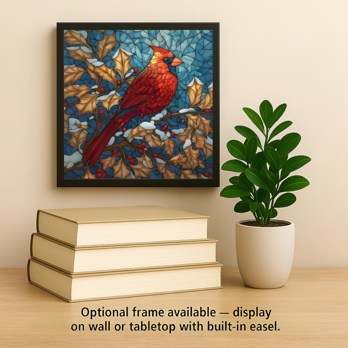 Cardinal Ceramic Tile Wall Art - Stained Glass Red Bird Winter Holiday Nature Woodland Home Decor Gift