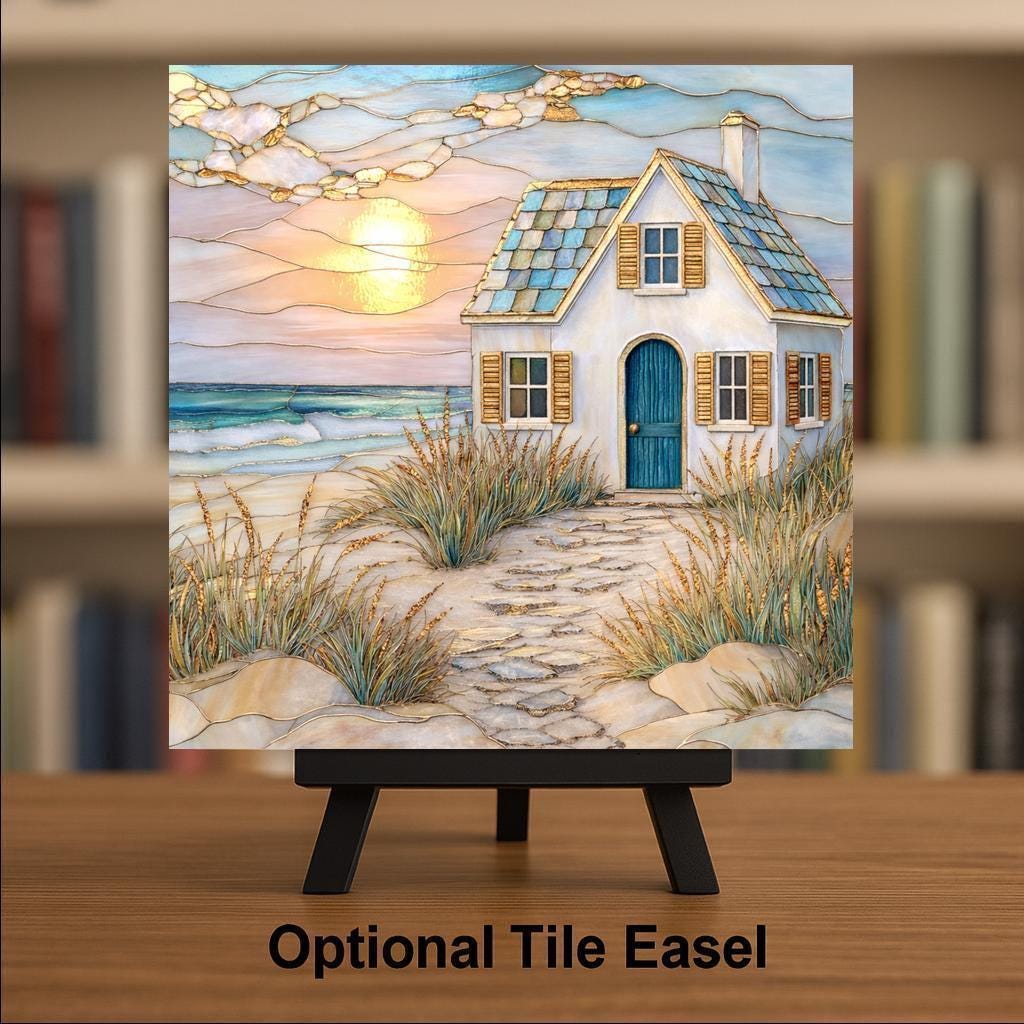 Coastal Cottage Wall Art Ceramic Tile Beach House Sunset Ocean Decor Seaside Gift Anniversary Birthday Nature