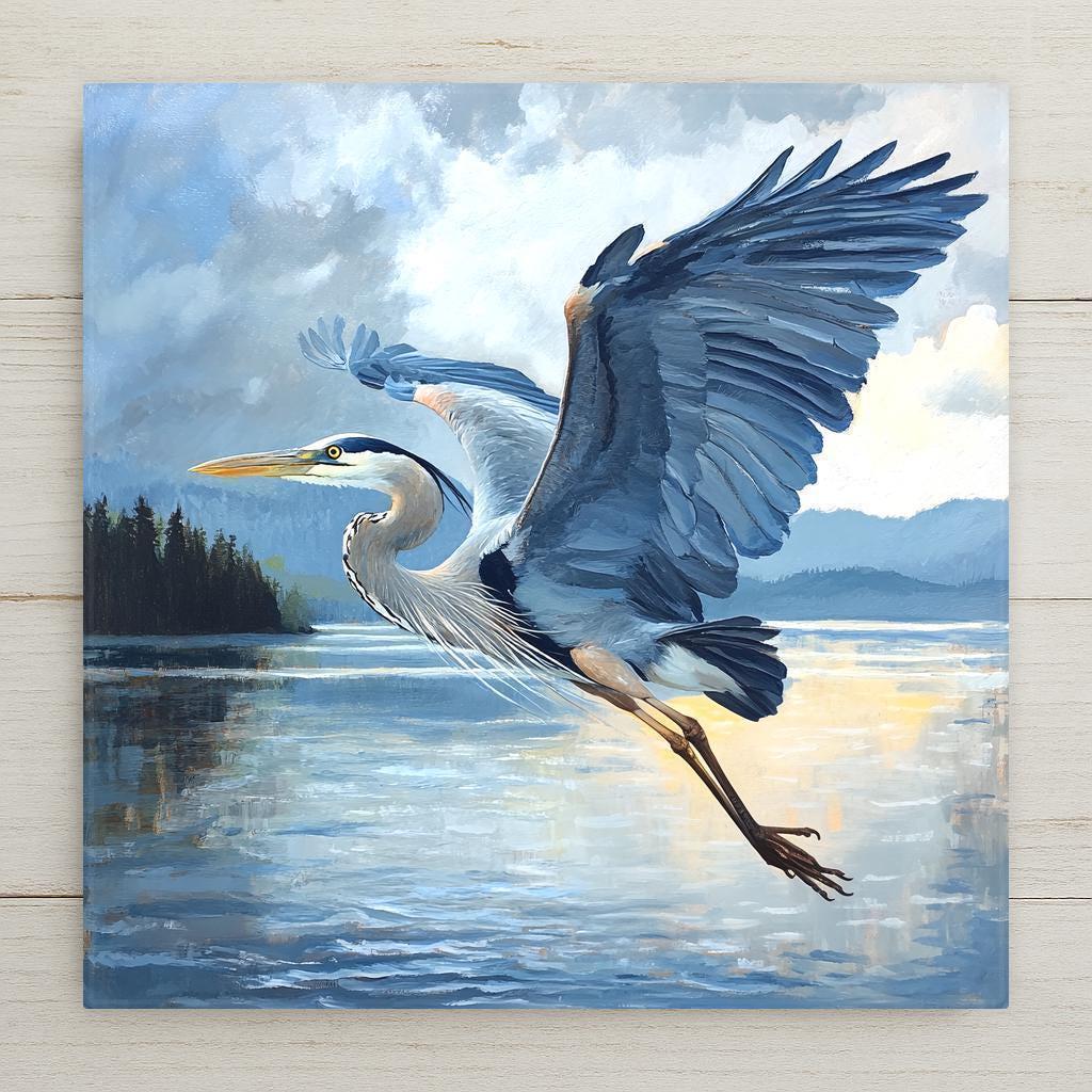 Add a touch of nature to your space with this exquisite ceramic tile art featuring a Great Blue Heron, inspired by the Salish Sea. Perfect for bird lovers, this classic bird art trivet will elevate your wall decor. Handcrafted with care, this unique piece is a must-have for any bird enthusiast!