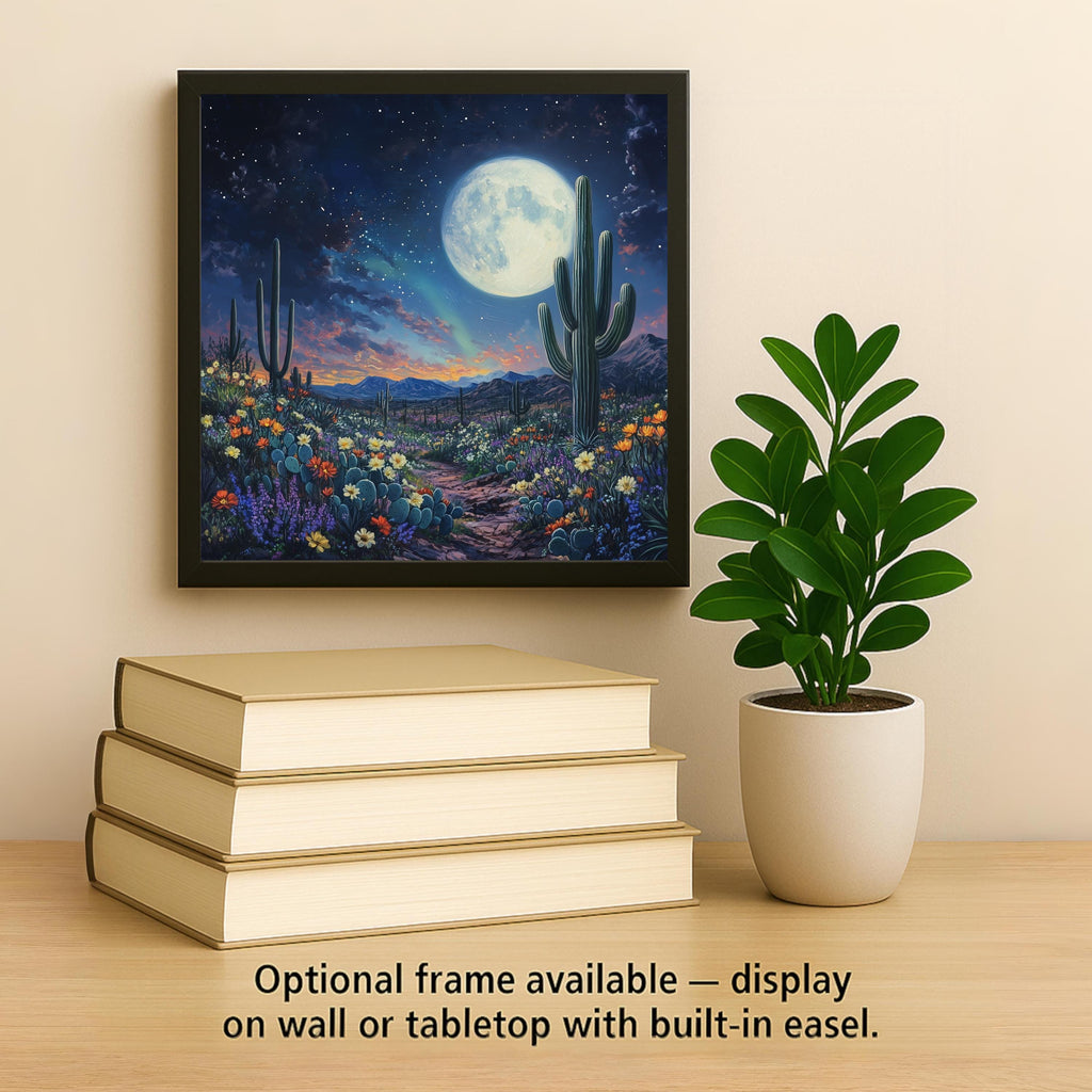Desert Night Wall Art Ceramic Tile Southwest Gift Moonlit Cactus Decor Night Sky Art Desert Lover Gift Tile