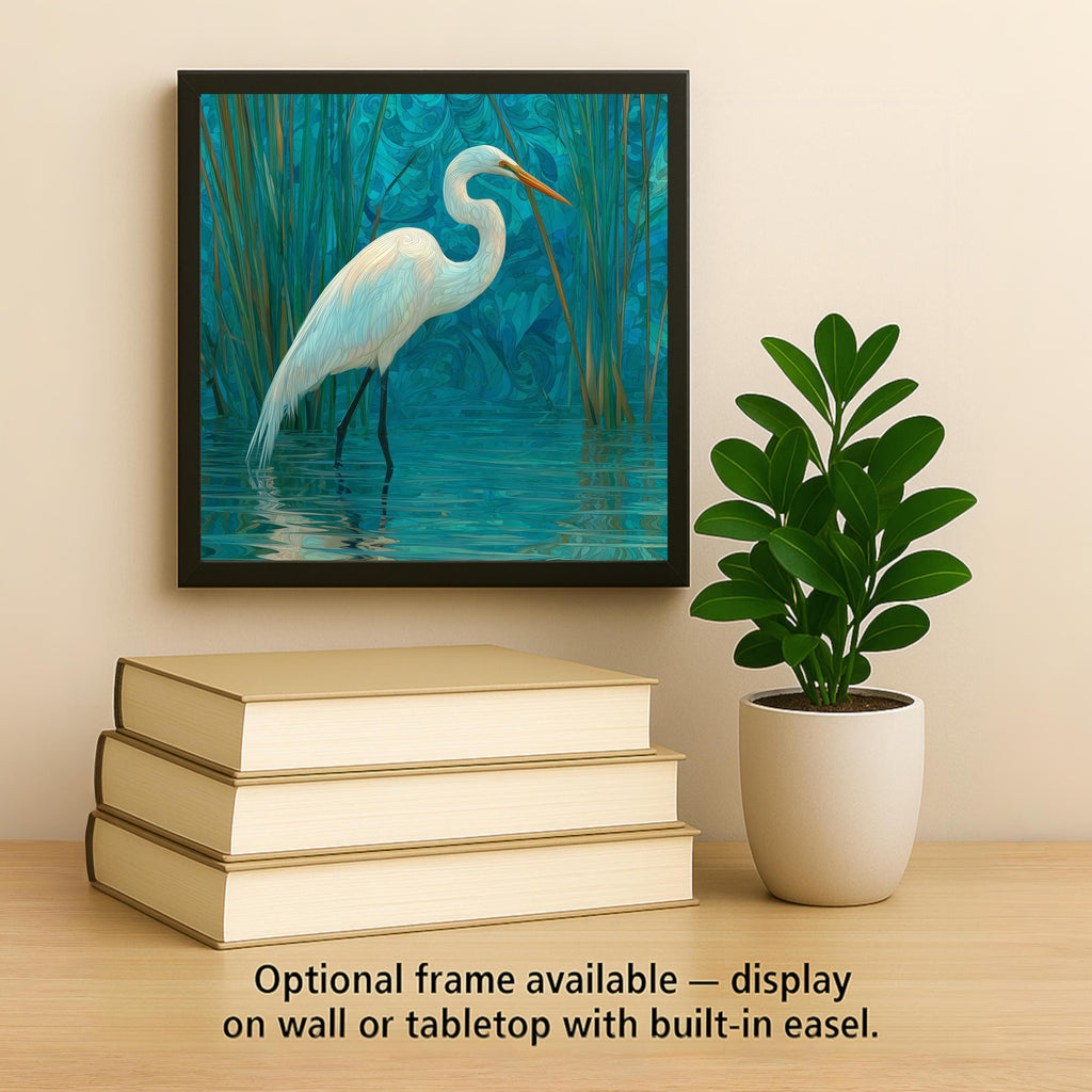 Egret Wall Art Ceramic Tile Coastal Bird Gift Birdwatcher Decor White Bird Art Memorial Nature Wildlife
