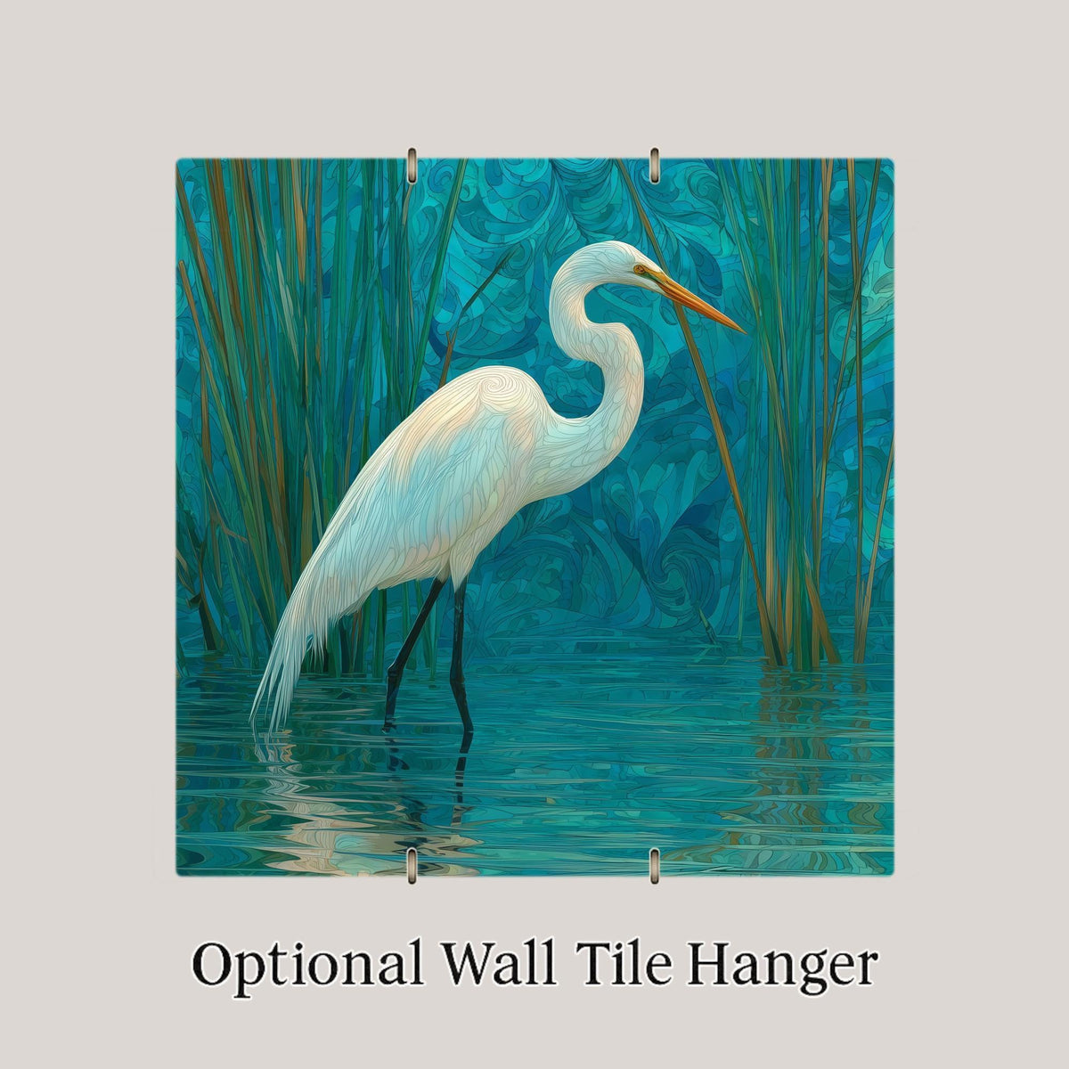 Egret Wall Art Ceramic Tile Coastal Bird Gift Birdwatcher Decor White Bird Art Memorial Nature Wildlife