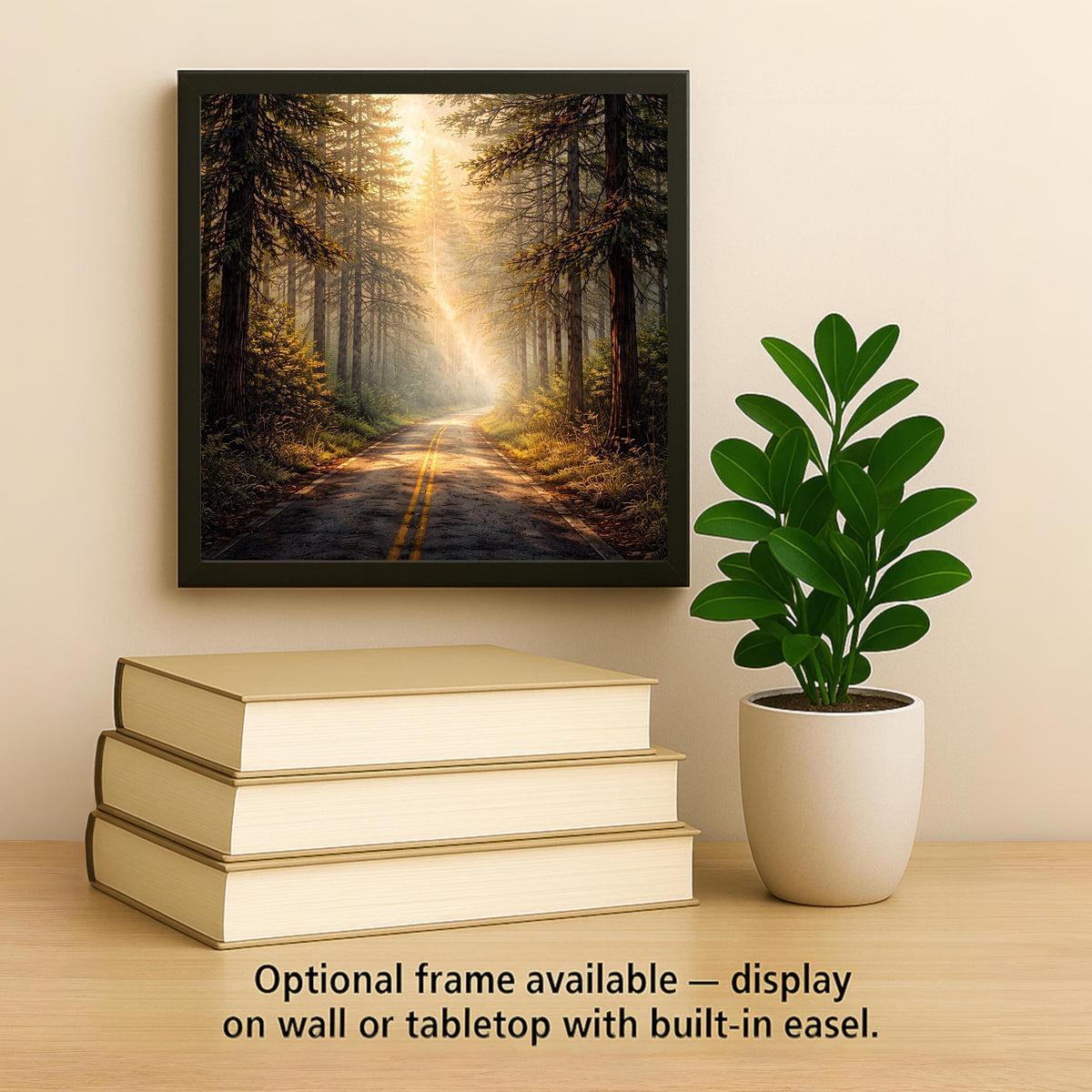 Forest Path Landscape Wall Art Ceramic Tile – Sunlit Woodland Road, Nature Inspired Home Decor