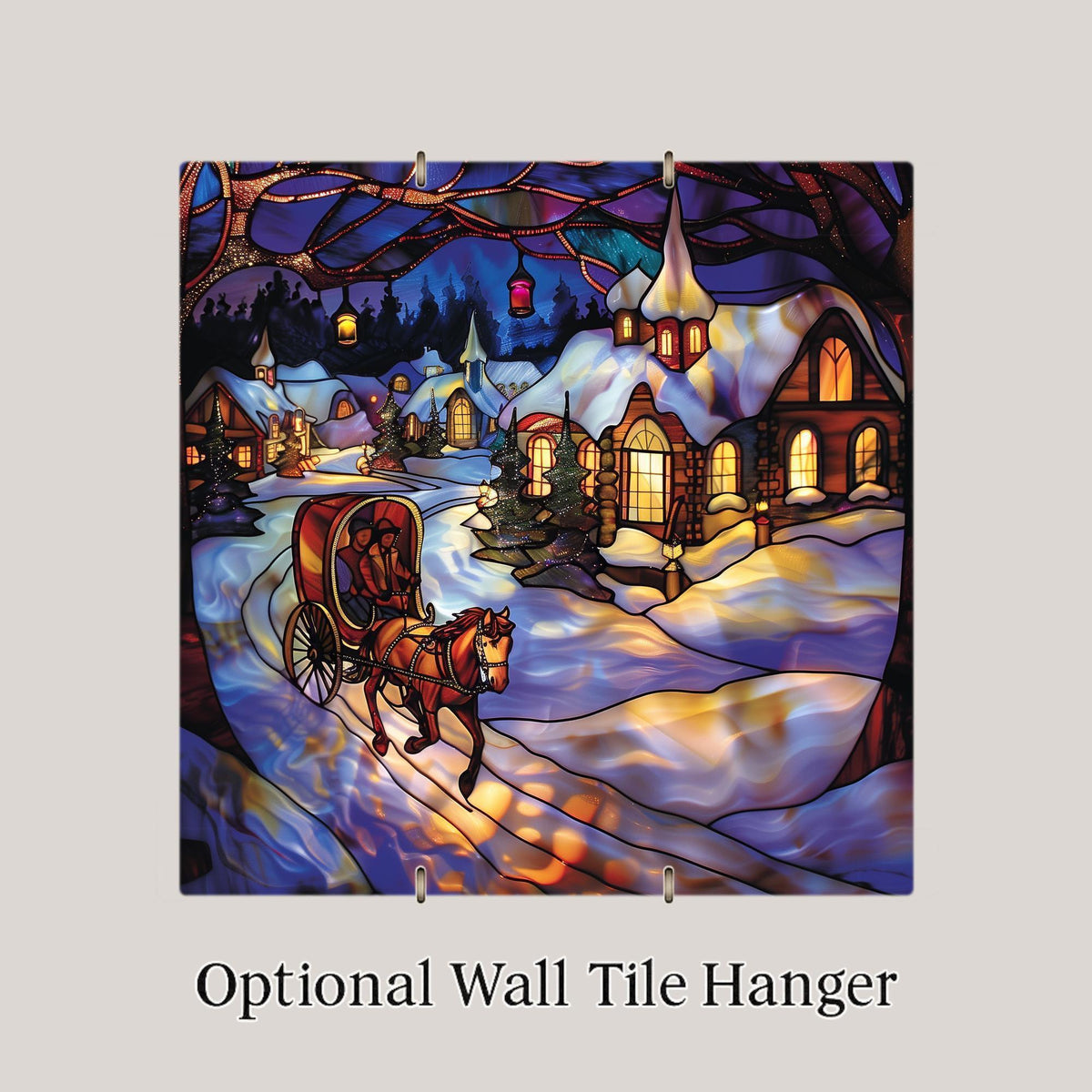 Winter Village Wall Art Ceramic Tile Christmas Gift Holiday Decor Sleigh Ride Art Snowy Scene Gift Tile
