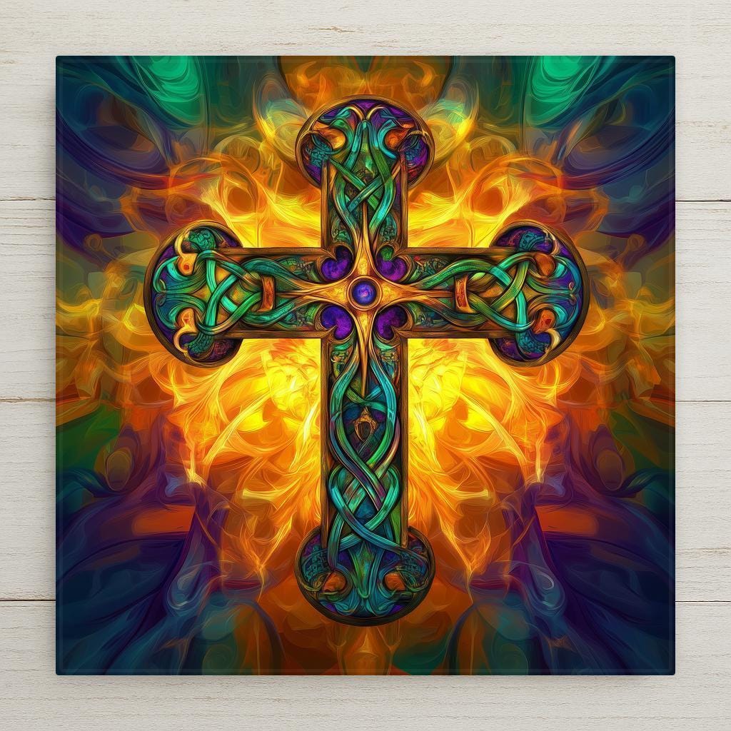 This fiery Celtic Cross tile radiates with spiritual symbolism and bold color. With intricate knotwork and a stained-glass look, it’s perfect as wall art, trivet, or altar decor. Celebrate heritage and faith with this meaningful and vibrant ceramic gift.