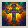 This fiery Celtic Cross tile radiates with spiritual symbolism and bold color. With intricate knotwork and a stained-glass look, it’s perfect as wall art, trivet, or altar decor. Celebrate heritage and faith with this meaningful and vibrant ceramic gift.