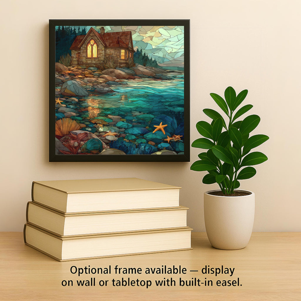 Coastal Cottage Ceramic Art Tile – Stained Glass Style Tide Pool Wall Decor, Seaside Beach Lover Gift